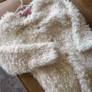 Pink Chicken Kate Coat Faux Fur long line cream coat size 12 year / gold buttons